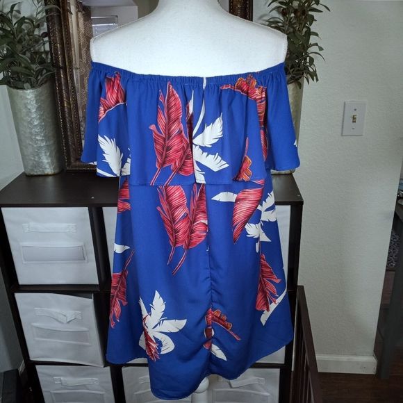Promesa Blue and Red Floral Off-Shoulder Dress - Picture 6 of 8